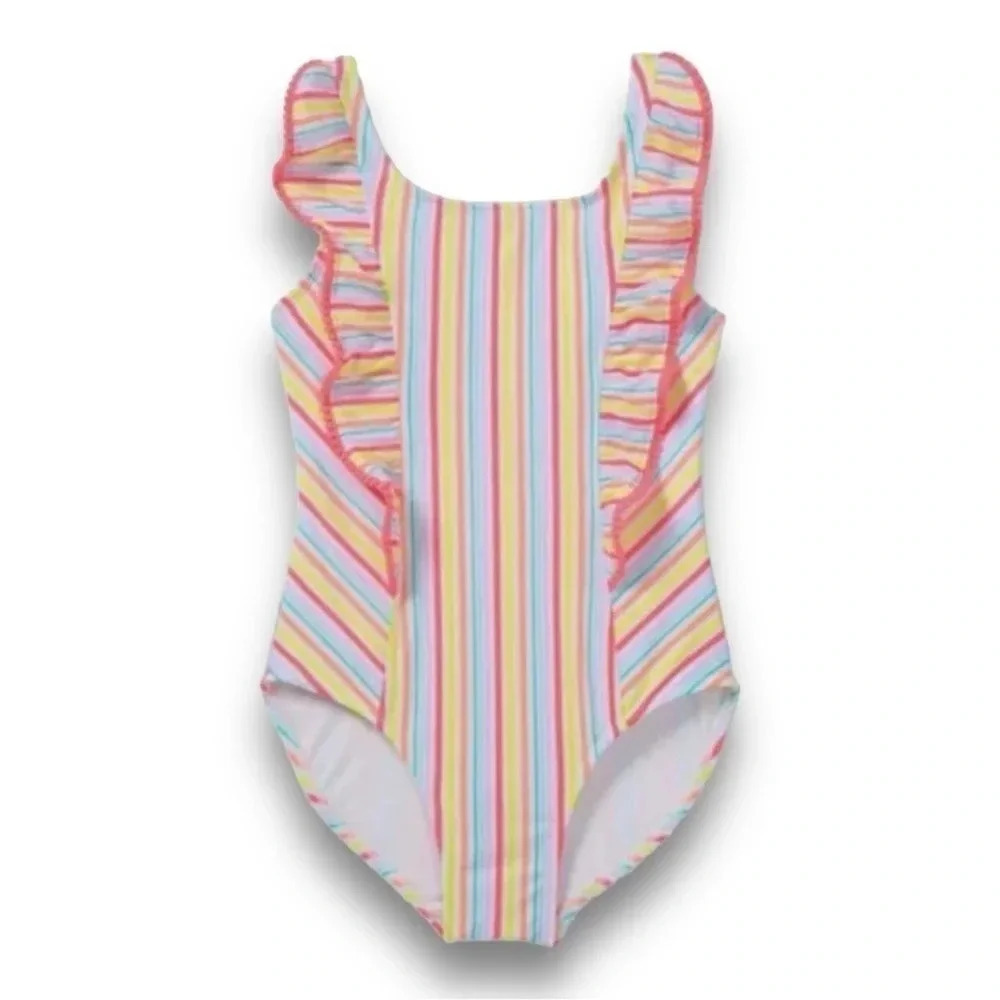 Cat & Jack | Striped Ruffled One Piece Swimsuit (M) 🌈